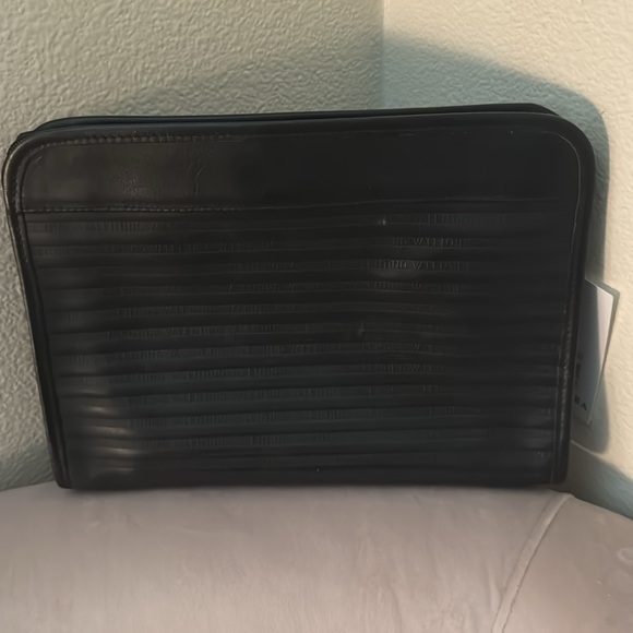 Mario Valentino black Pvc embossed clutch w/gold initial V hardware on front - Picture 5 of 6